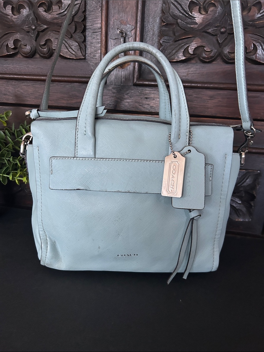 Coach Light Blue Leather Satchel with Top Handles